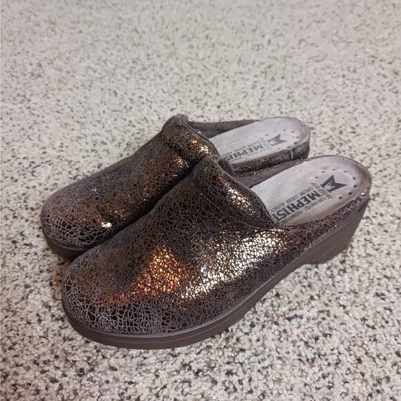 Mephisto Satty Metallic Leather Clogs Bronze Crush Size 7 EU 37 Slip On - Picture 1 of 10